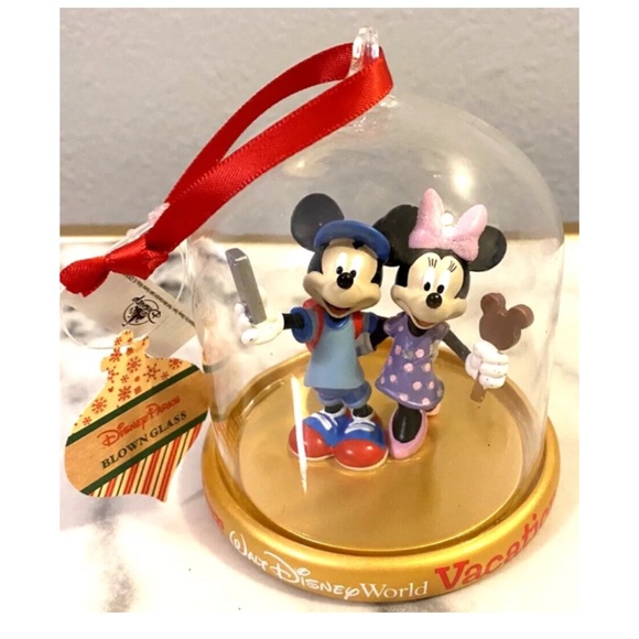 NWT Disney Parks Walt Disney World Mickey Minnie Glass Dome ORNAMENT - Picture 2 of 5